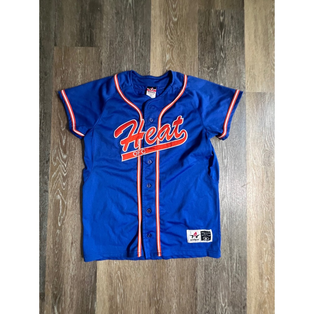 Alleson Athletic Baseball Jersey Womens Medium Blue Heat OFC Number 24 Button Up
